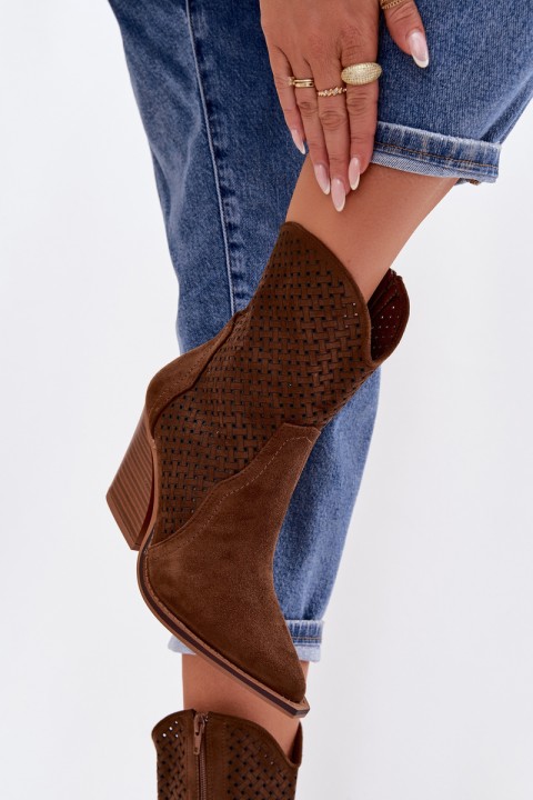 Women's Openwork Heeled Ankle Boots Brown Rivorina