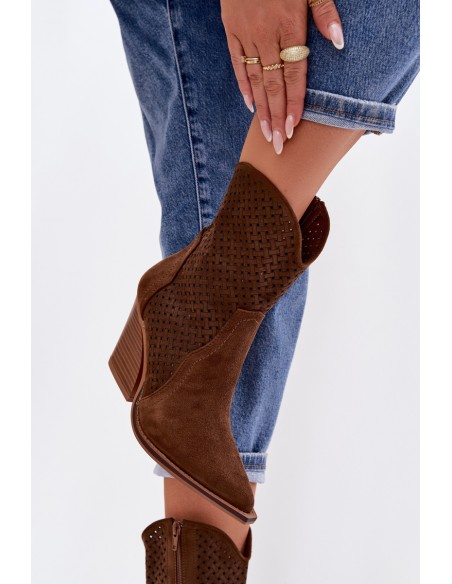 Women's Openwork Heeled Ankle Boots Brown Rivorina