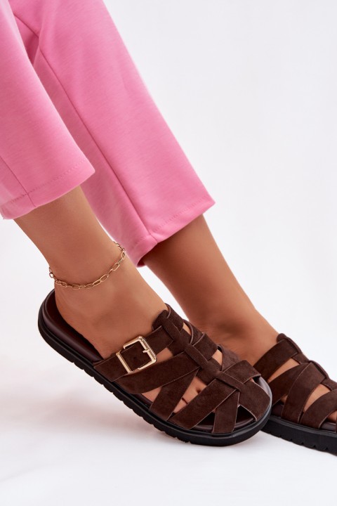 Women's Strappy Chocolate Roselisse Slides With Gold Buckle