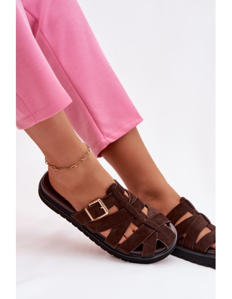 Women's Strappy Chocolate Roselisse Slides With Gold Buckle