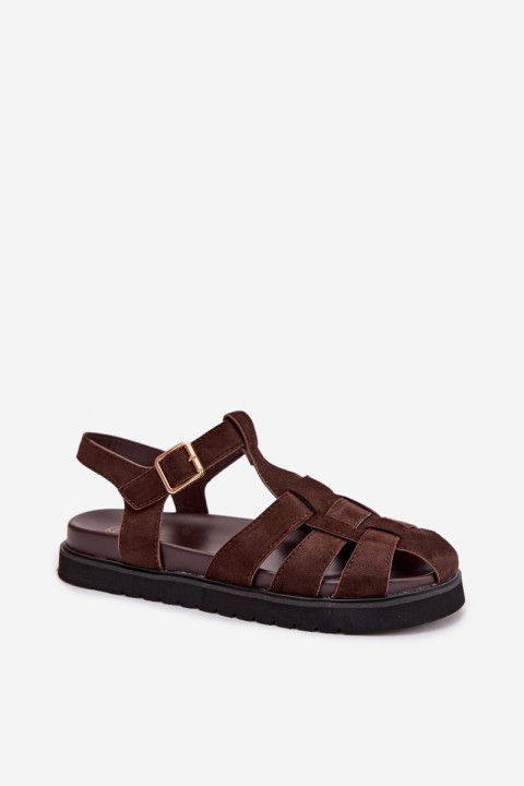 Women's Roman Sandals With Gold Buckle On Platform Chocolate Terelina