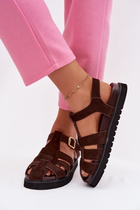 Women's Roman Sandals With Gold Buckle On Platform Chocolate Terelina