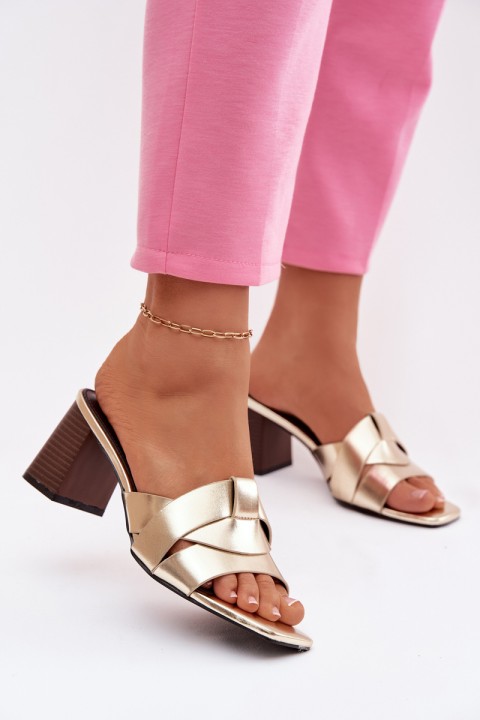 Women's Block Heel Sandals With Straps Eco Leather Gold Corivelle