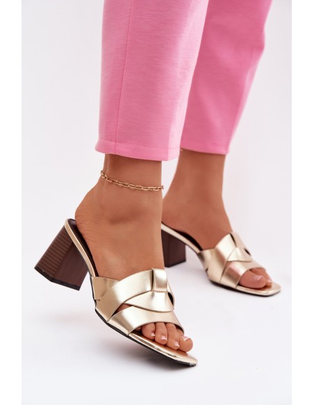 Women's Block Heel Sandals With Straps Eco Leather Gold Corivelle