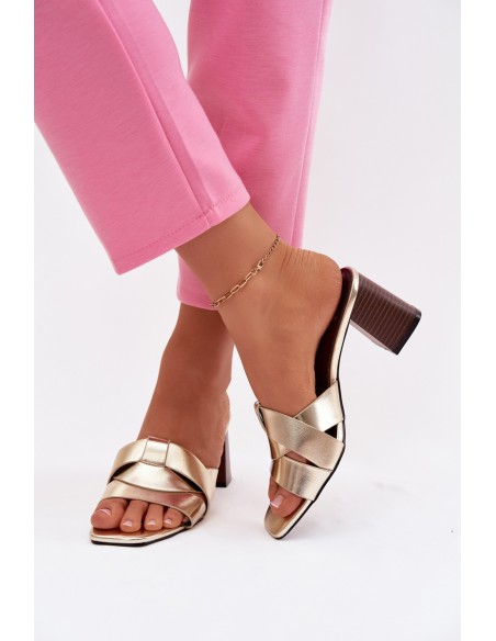 Women's Block Heel Sandals With Straps Eco Leather Gold Corivelle