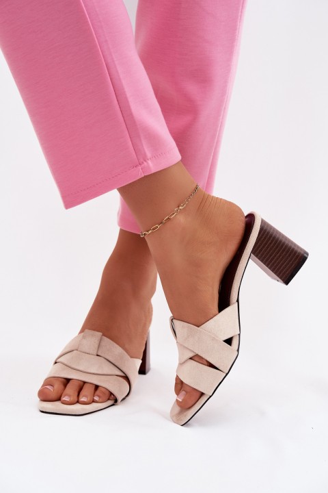 Women's Block Heel Sandals With Straps Eco Suede Beige Corivelle