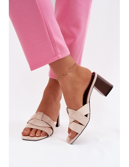 Women's Block Heel Sandals With Straps Eco Suede Beige Corivelle