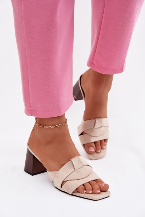 Women's Block Heel Sandals With Straps Eco Suede Beige Corivelle