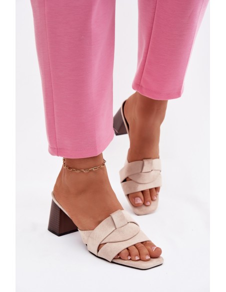 Women's Block Heel Sandals With Straps Eco Suede Beige Corivelle