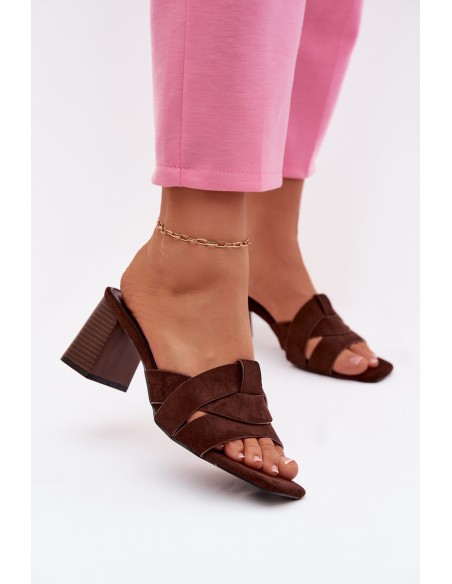 Women's Block Heel Strappy Eko Suede Chocolate Corivelle