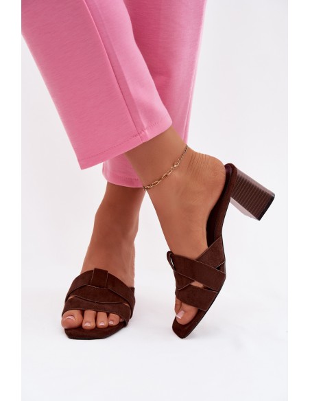 Women's Block Heel Strappy Eko Suede Chocolate Corivelle