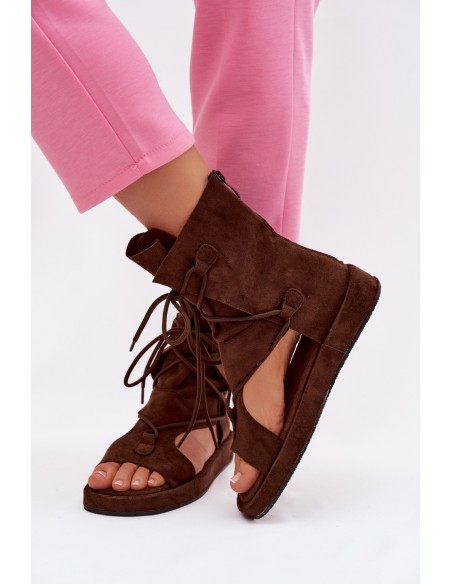 Women's Eco Suede Sandals With Upper and Lacing Chocolate Ferlisse