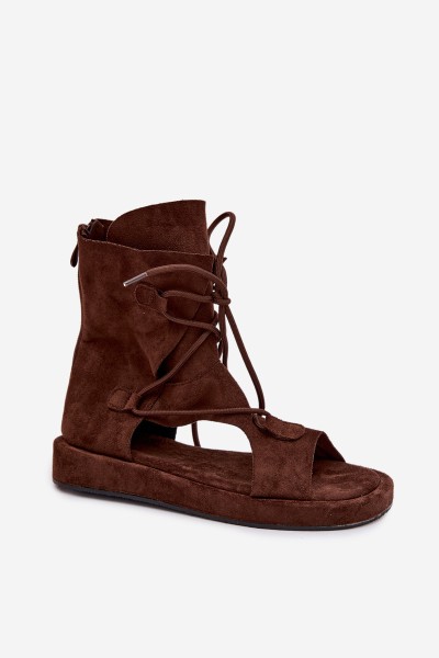 Women's Eco Suede Sandals With Upper and Lacing Chocolate Ferlisse 2