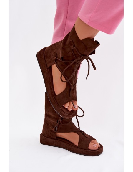 Women's Eco Suede Sandals With Upper and Lacing Chocolate Ferlisse