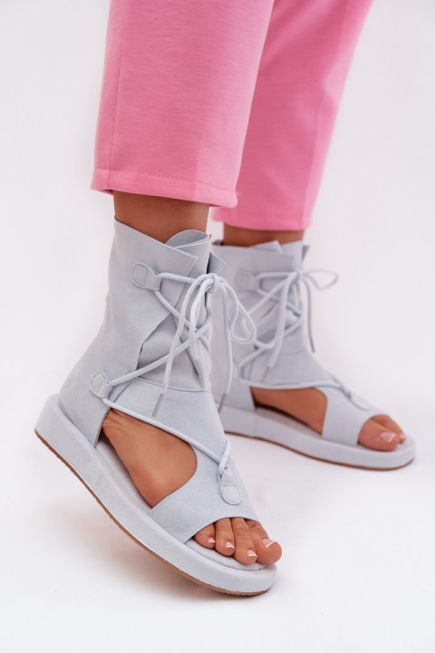 Women's Eco Suede Sandals With Upper and Lacing Light Blue Ferlisse