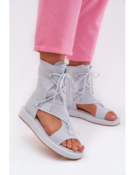 Women's Eco Suede Sandals With Upper and Lacing Light Blue Ferlisse