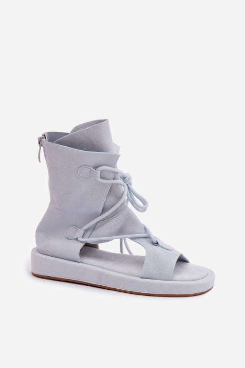 Women's Eco Suede Sandals With Upper and Lacing Light Blue Ferlisse