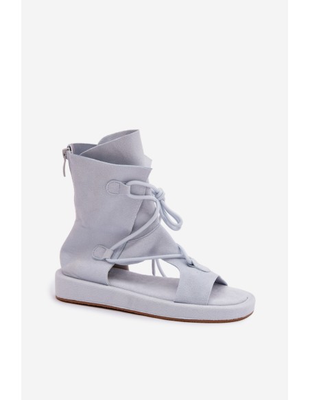 Women's Eco Suede Sandals With Upper and Lacing Light Blue Ferlisse