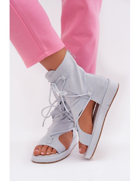 Women's Eco Suede Sandals With Upper and Lacing Light Blue Ferlisse