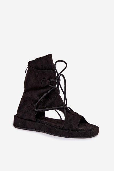 Women's Eco Suede Sandals With High Upper and Laces Black Ferlisse 2