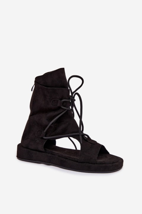 Women's Eco Suede Sandals With High Upper and Laces Black Ferlisse