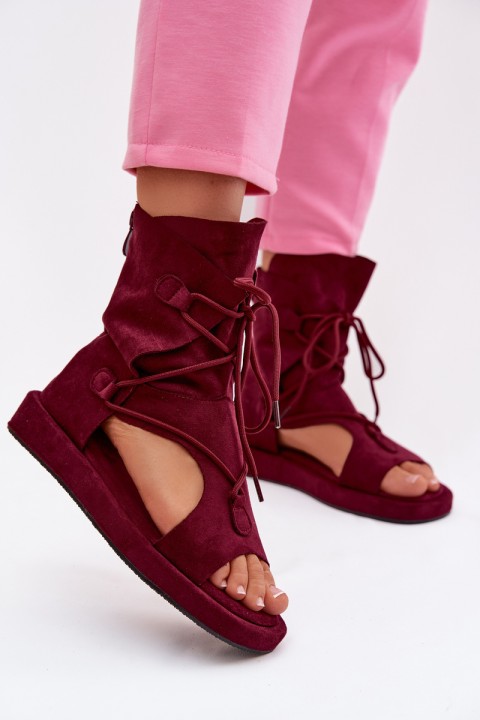 Women's Eco Suede Sandals With High Strap and Laces Burgundy Ferlisse