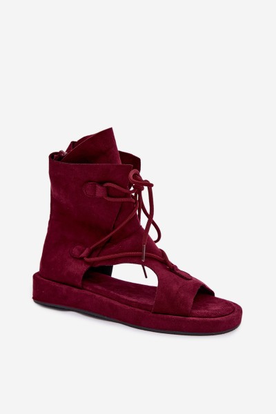 Women's Eco Suede Sandals With High Strap and Laces Burgundy Ferlisse 2