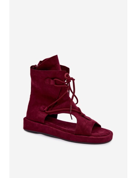 Women's Eco Suede Sandals With High Strap and Laces Burgundy Ferlisse