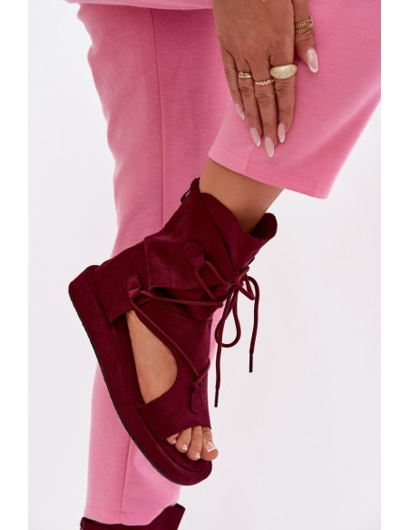 Women's Eco Suede Sandals With High Strap and Laces Burgundy Ferlisse