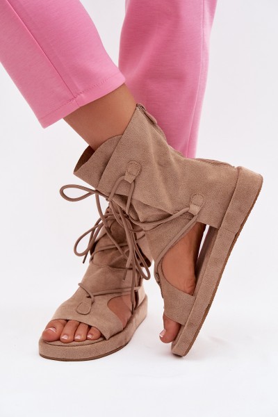 Women's Eco Suede Sandals With Upper and Lacing Beige Ferlisse