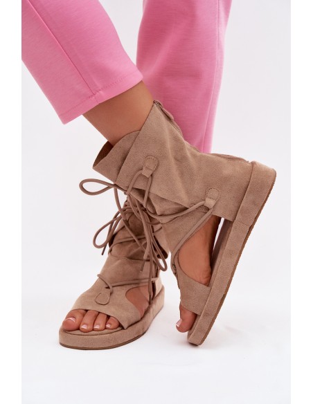 Women's Eco Suede Sandals With Upper and Lacing Beige Ferlisse