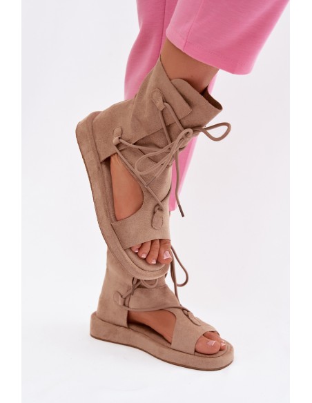 Women's Eco Suede Sandals With Upper and Lacing Beige Ferlisse