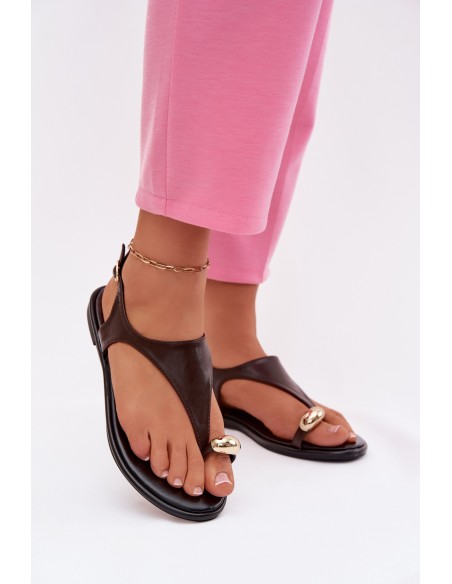 Women's Flat Heel Sandals With Gold Detail Chocolate Talorina