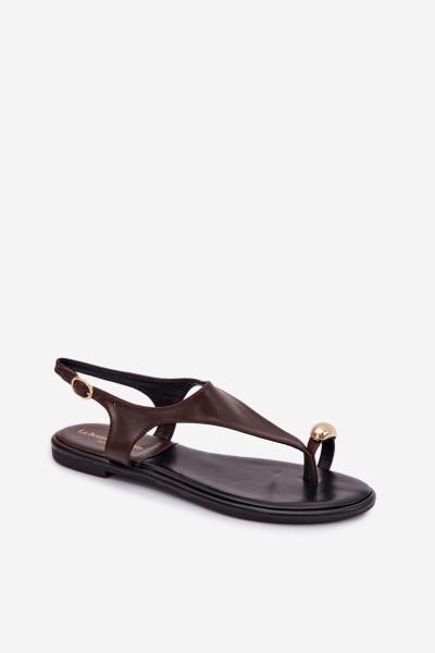 Women's Flat Heel Sandals With Gold Detail Chocolate Talorina 2