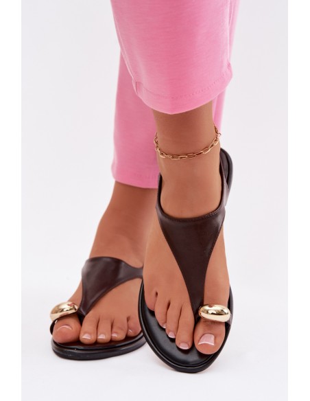 Women's Flat Heel Sandals With Gold Detail Chocolate Talorina