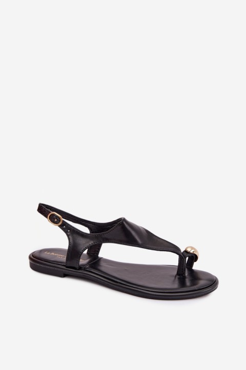 Women's Flat Heeled Sandals With Gold Detail Black Talorina