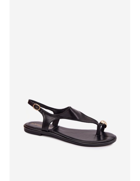 Women's Flat Heeled Sandals With Gold Detail Black Talorina