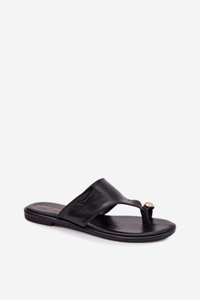 Women's Flat Eco Leather Sandals With Gold Detail Black Lavessa 2