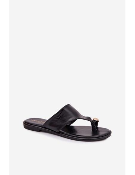 Women's Flat Eco Leather Sandals With Gold Detail Black Lavessa