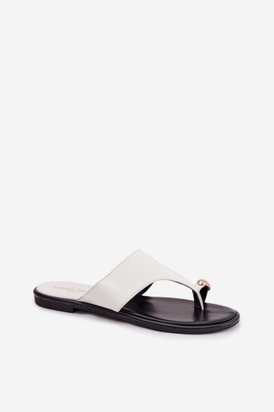 Women's Flat Eco Leather Sandals With Gold Detail White Lavessa 2