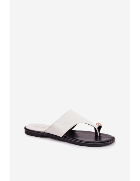 Women's Flat Eco Leather Sandals With Gold Detail White Lavessa