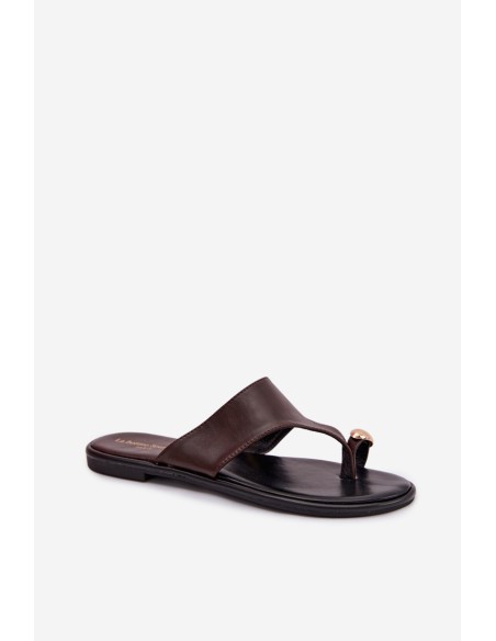 Women's Flat Eco Leather Slippers With Gold Detail Chocolate Lavessa