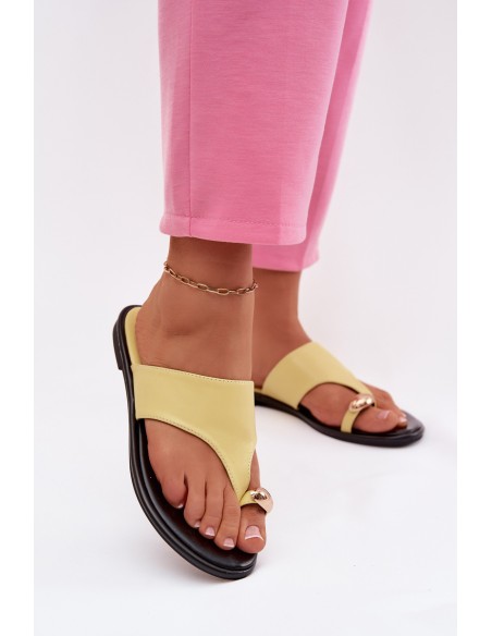 Women's Flat Eco Leather Sandals With Gold Detail Yellow Lavessa