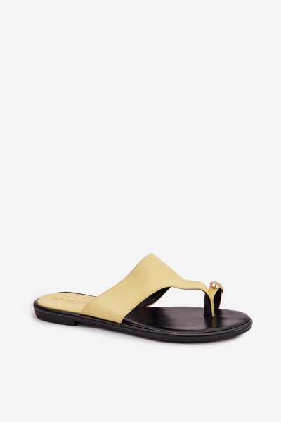 Women's Flat Eco Leather Sandals With Gold Detail Yellow Lavessa 2