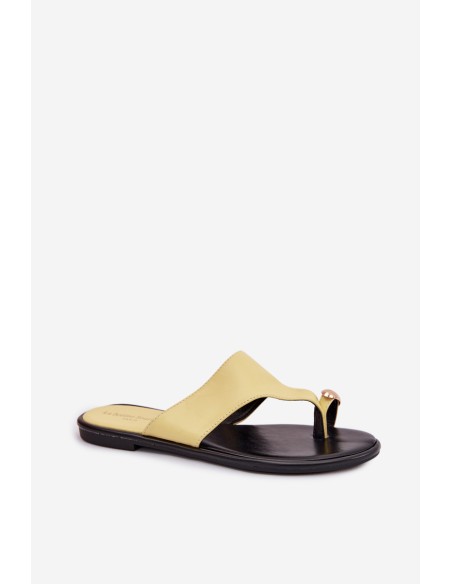 Women's Flat Eco Leather Sandals With Gold Detail Yellow Lavessa