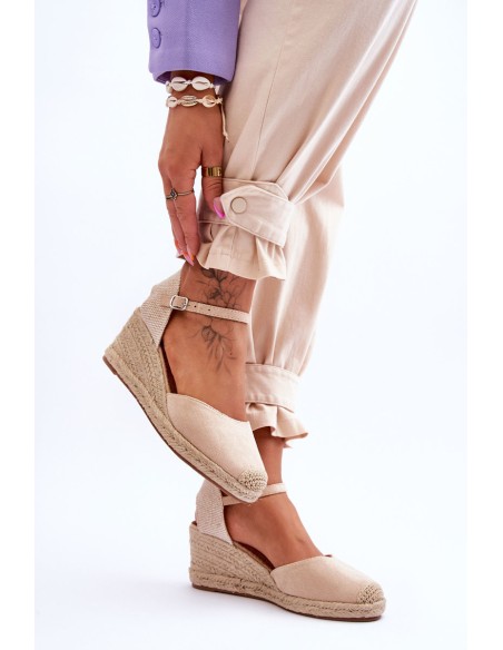 Suede Espadrilles Wedge Sandals Beige Cammer