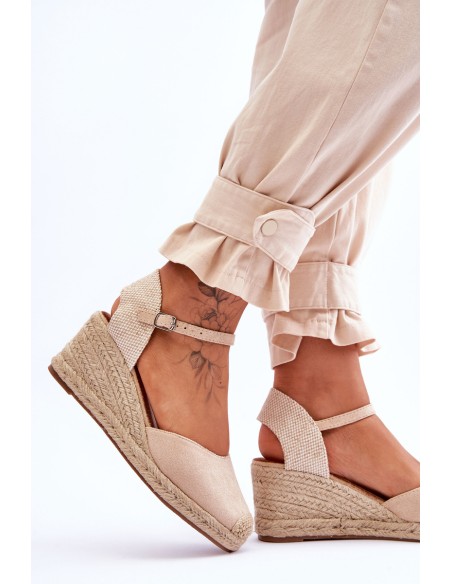 Suede Espadrilles Wedge Sandals Beige Cammer