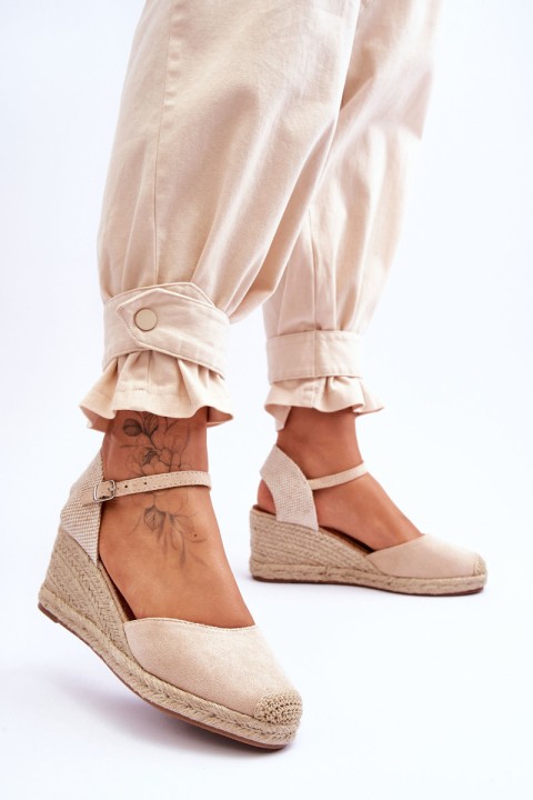 Suede Espadrilles Wedge Sandals Beige Cammer