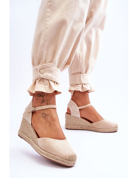 Suede Espadrilles Wedge Sandals Beige Cammer