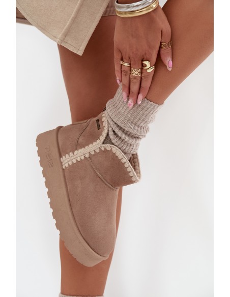 Women's Snow Boots On Platform With Stitching Big Star SS274129 Beige